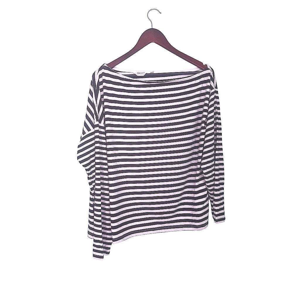 Candace Cameron Bure Black White 
Striped Boat Neck Long Sleeve Large Preppy Top